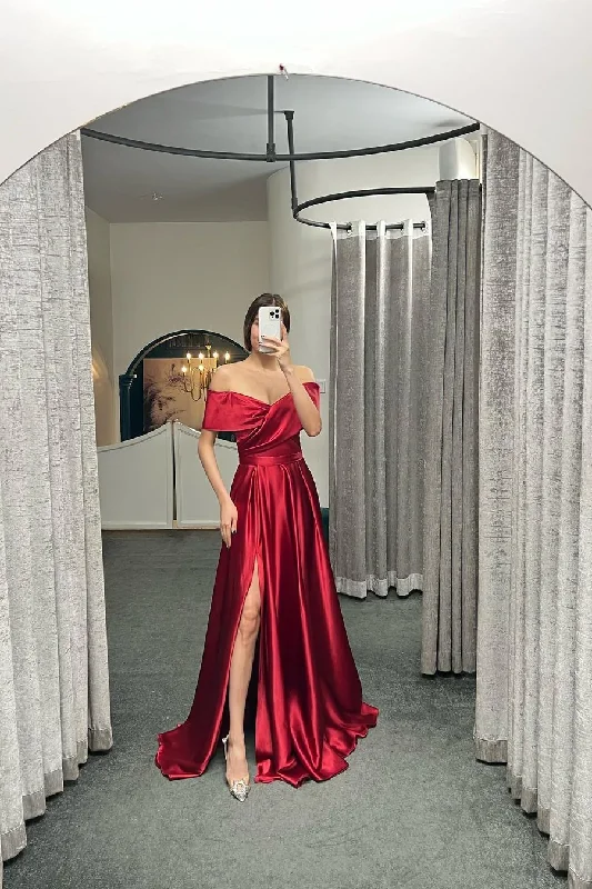 prom dress fitting adviceOff The Shoulder Ruby Split Ruffles A-Line Prom Dresses  gh2373