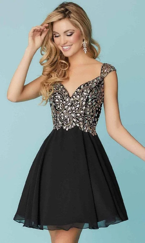 flutter-sleeve party dressesTiffany Homecoming - 27165SC Crystal Beaded Short Dress