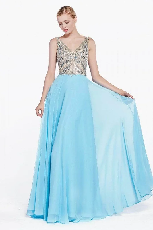 Sleeveless Dress With Empire WaistLadivine 71190 - Embellished Sleeveless Top Chiffon Dress