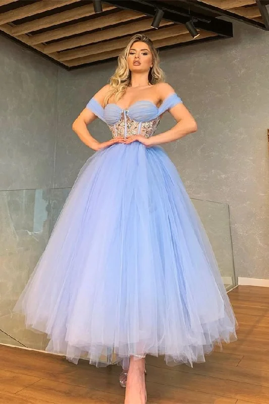 high-low prom dressesFabulous Off-the-Shoulder Tulle Prom Dress Sweetheart With Crystal  gh1950