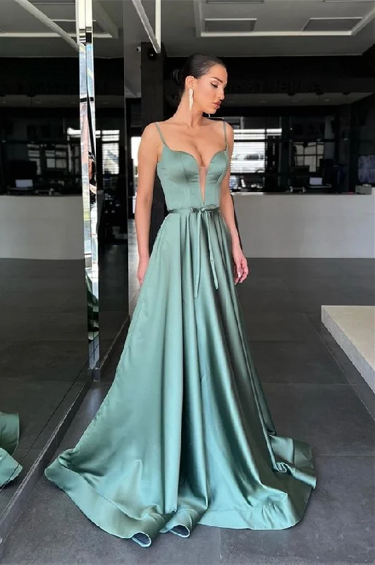 short prom dressesElegant Spaghetti-Straps V-Neck Sleeveless Prom Dress Long  gh1953