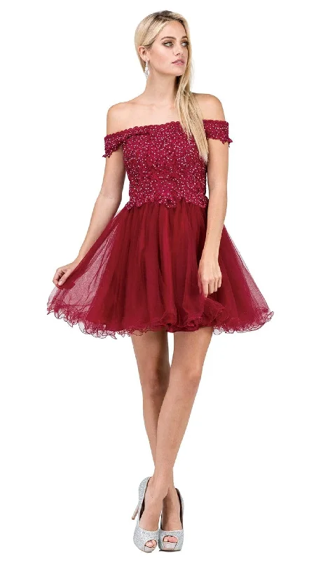 sequined party dressesDancing Queen Embellished Off-Shoulder A-line Homecoming Dress 3018 - 1 pc Burgundy In Size XS Available