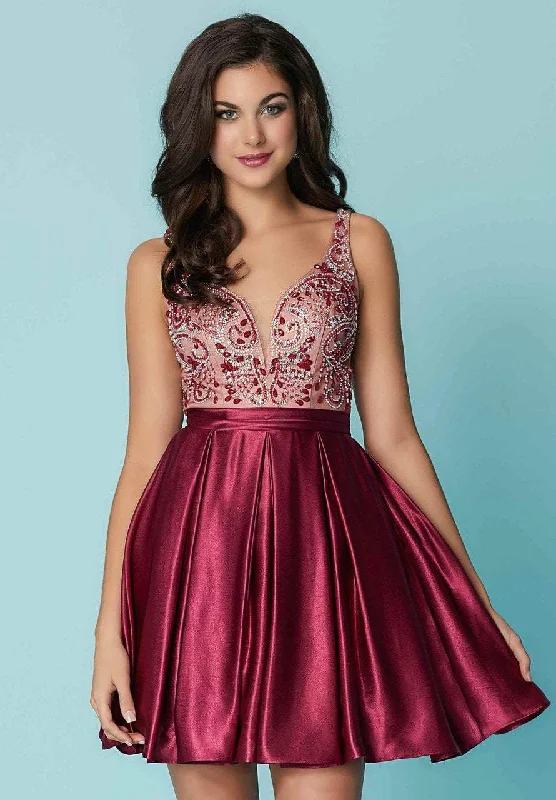 custom-made party dressesTiffany Homecoming - 27169SC Fit and Flare Satin Short Dress