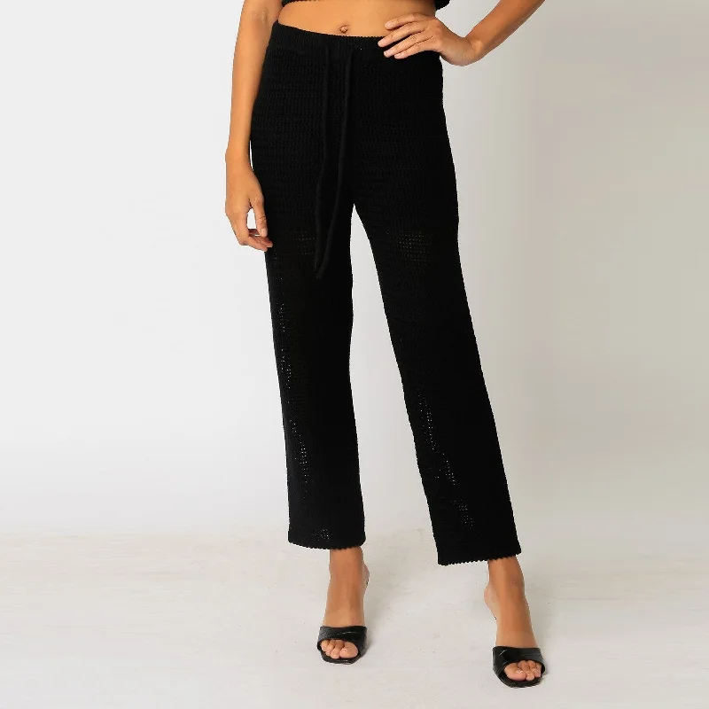 women's high-waisted pantsCrochet Knit Joggers (Black)