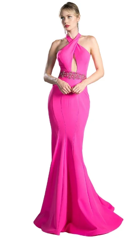 Sleeveless Dress In CrepeLadivine 11978 - Sleeveless Cross Halter Neck Trumpet Pageant Dress