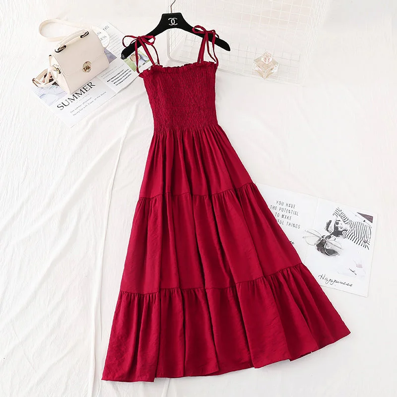 maxi dresses for black-tie eventsCotton linen suspender dress Vintage long skirt  4142