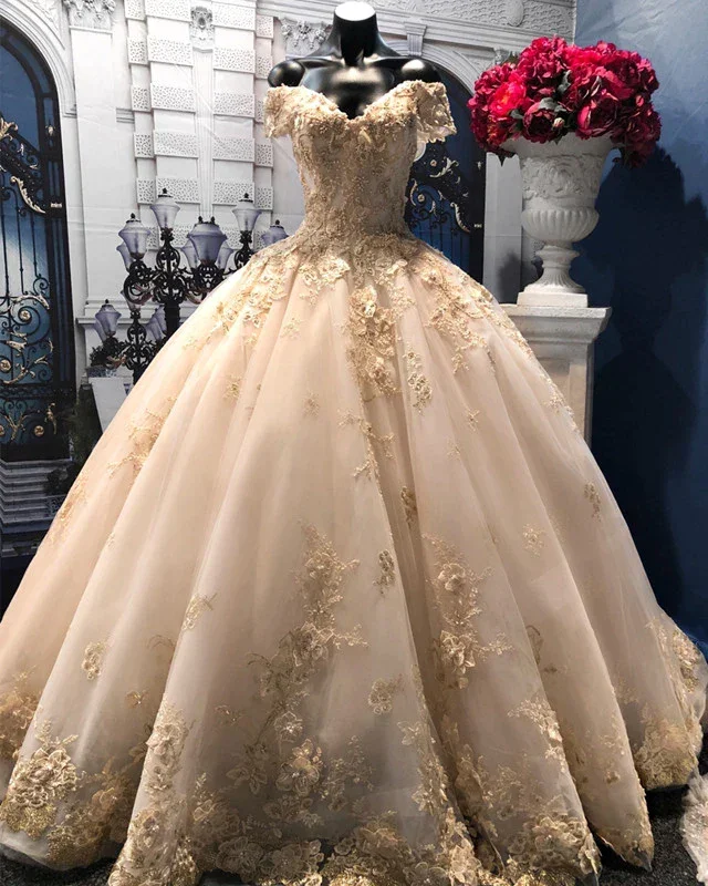 flowy prom dresseschampagne ball gown prom dress Quinceanera Dresses  gh2314