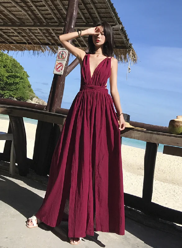 maxi dresses with sweetheart necksBurgundy v neck long dress summer dress  1217