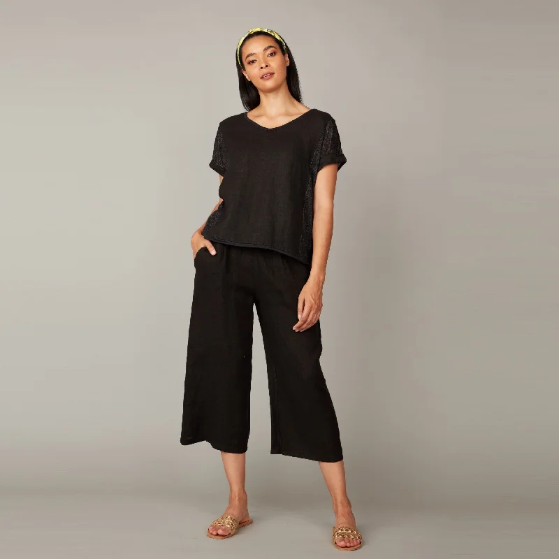 women's high-slung pantsRelaxed Linen Cropped Pant (Black)