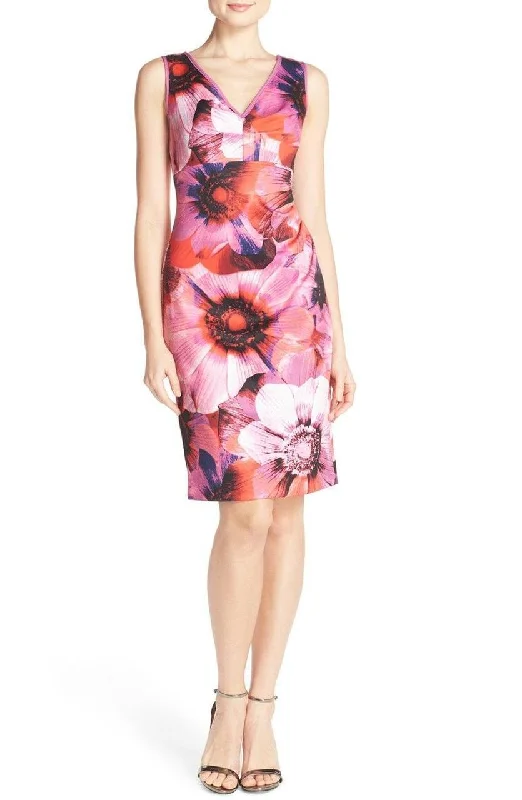 Sleeveless Dress With FrillsAdrianna Papell - Sleeveless Floral Print V-Neck Dress 11252350SC