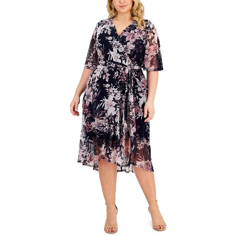 maxi dresses with sequined detailsConnected Apparel Womens Plus Floral Long Wrap Dress