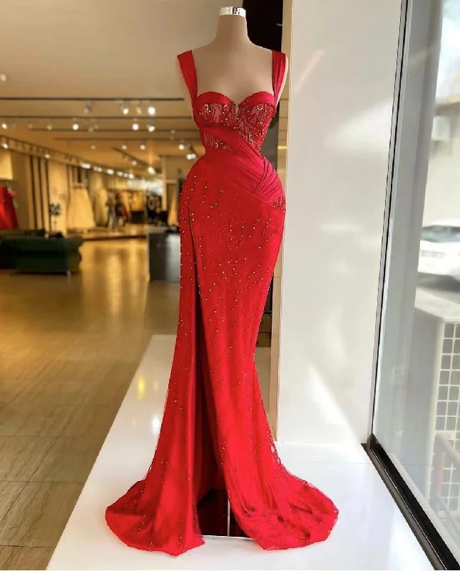 prom dresses for winterred prom dresses, lace prom dresses, beaded prom dresses, sweetheart prom dresses, side slit prom dresses  gh2380