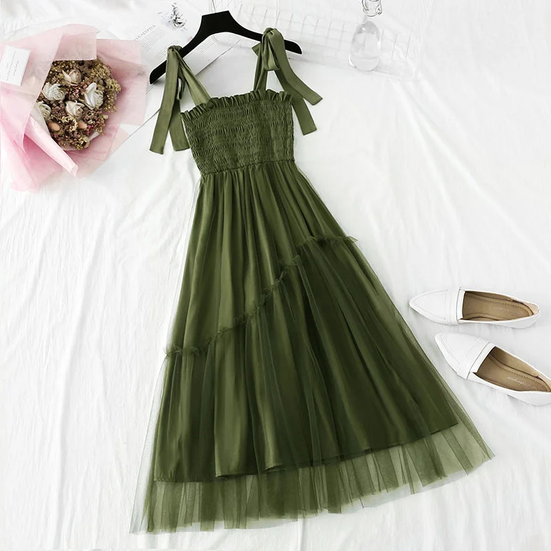 maxi dresses for mother of the groomGauze dress shows thin temperament at the waist. Fairy sweet suspender long skirt  4339