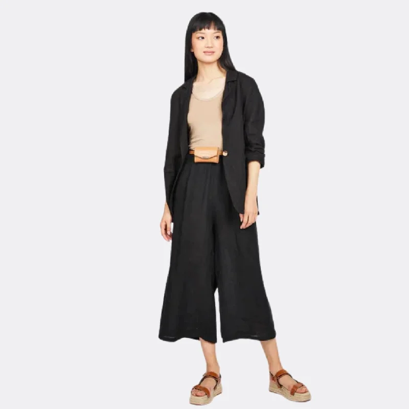 women's sweatpantsCropped Linen Pants (Black)