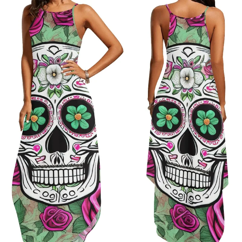 maxi dresses for music festivalsWomen's Sugar Skull Elegant Sleeveless Long Dress