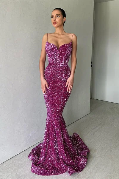 off-shoulder prom dressesSPARKLE PURPLE SPAGHETTI STRAP SEQUIN MERMAID LONG PROM DRESSES  gh1866