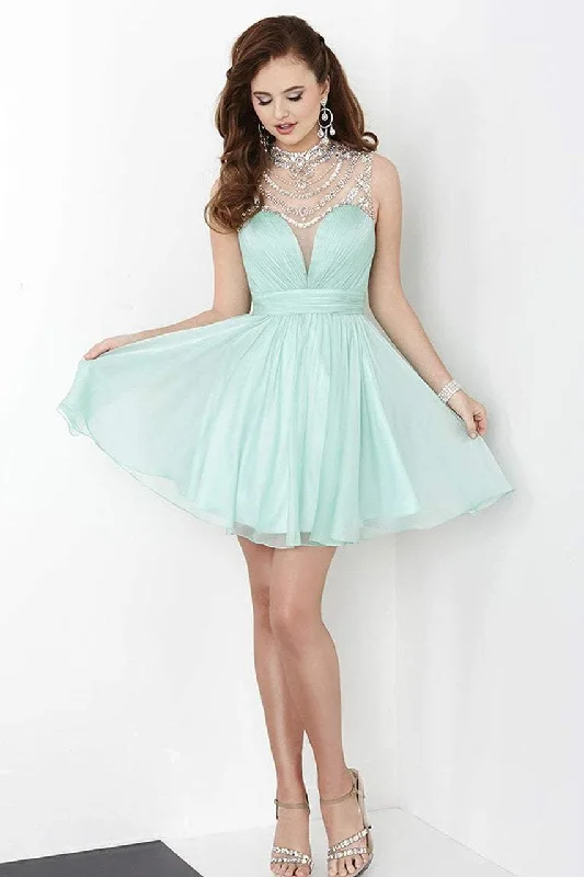 themed party dressesTiffany Homecoming - 27059SC Illusion High Neck Flowy Dress