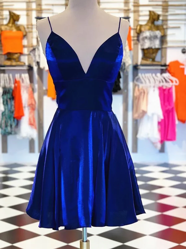 prom dress style guidesA Line V Neck Short Royal Blue Prom Dresses, Short Royal Blue Formal Homecoming Dresses gh1624