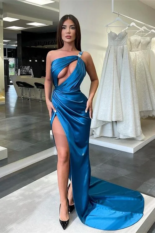 sleeveless prom dressesGorgeous Ocean Blue Prom Dress Mermaid Long With Slit One Shoulder  gh1941