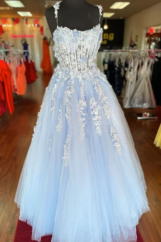 plus-size prom dressesBlue sweetheart tulle lace applique long prom dress lace gown gh2313