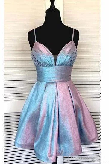 halter prom dressesCute Spaghetti Straps V Neck Short Homecoming Dresses Backless Short Prom Dresses  gh1745