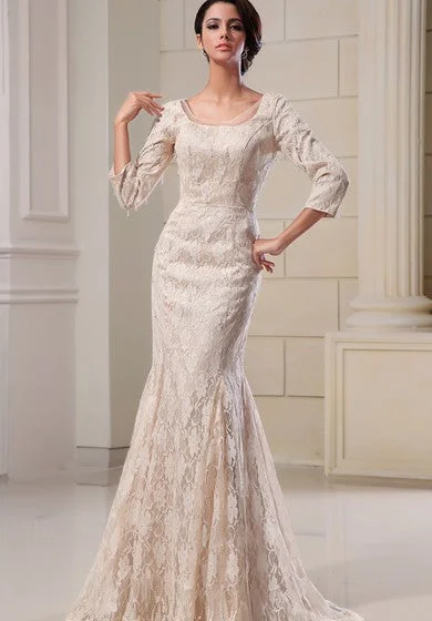 maxi dresses for winter (with tights)Square-Neck Long-Sleeve Mermaid Dress With Lace Appliques