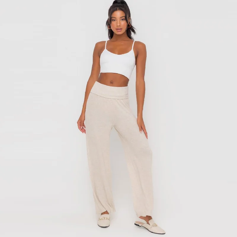 women's chic pantsFold Over Loung Pant (Oatmeal)