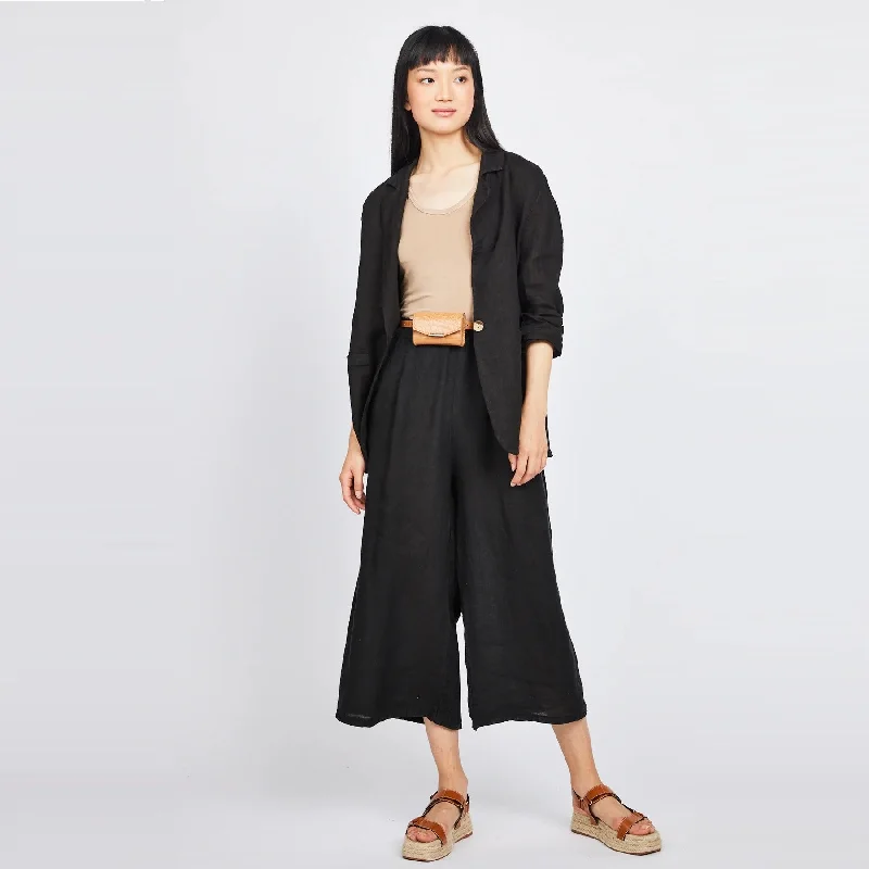 women's running pantsCropped Linen Pant (Black)