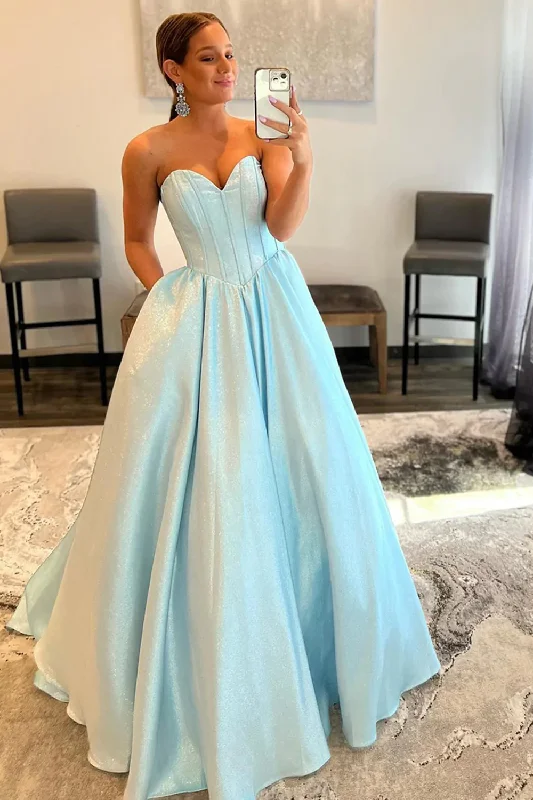 prom dresses for tall girlsA-Line Sweetheart Strapless Blue Long Prom Dress  gh1851