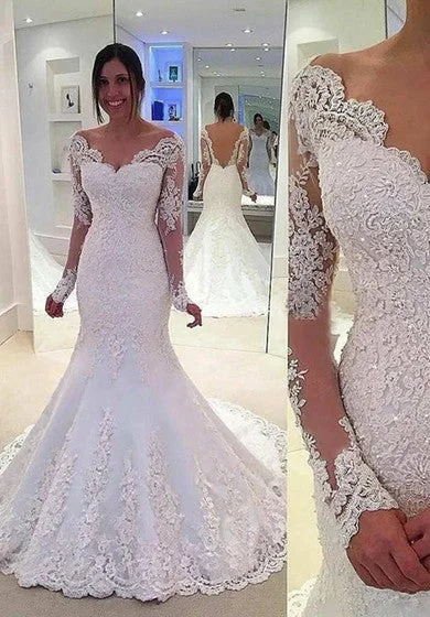 maxi dresses for warm weatherLong Lace Sleeve V Neck Mermaid Long Lace Dress