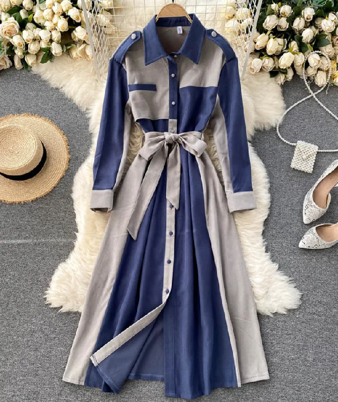 maxi dresses for cool weatherStylish long-sleeved dress color matching slim dress  951