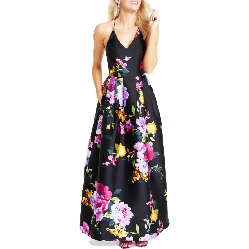 floral print maxi dressesBCX Womens Juniors Criss-Cross Back Long Fit & Flare Dress