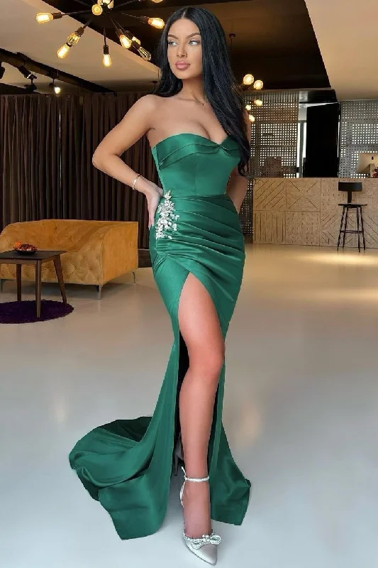 prom dresses for short girlsEmerald Green Sleeveless Sweetheart Mermaid Prom Dress Split With Rhinestones  gh2029