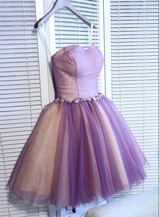 floral prom dressesCute Purple Sweetheart Tulle Pretty Homecoming Dresses, Short Prom Dress gh410