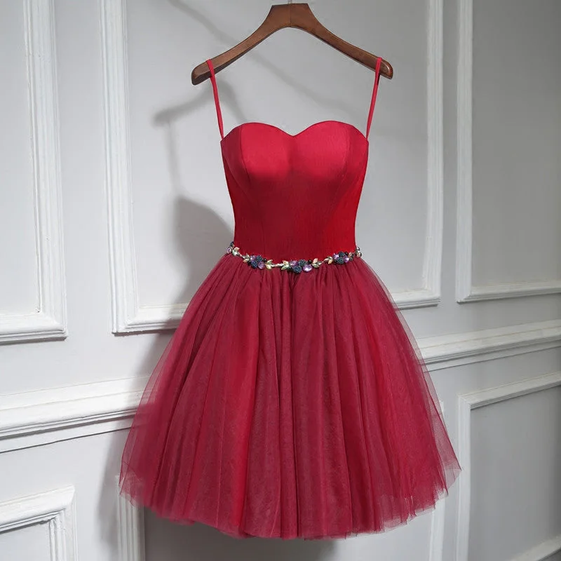 bespoke prom dressesCute burgundy neck short prom dress, homecoming dress  7782