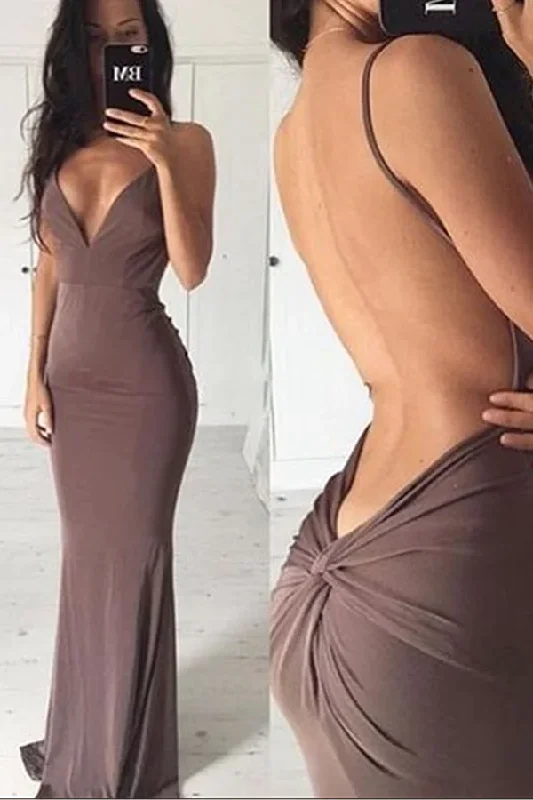 prom dresses for plus-size figuresSexy Sheath Sweep Train Deep V Neck Sleeveless Backless Long Prom Dress  gh2196