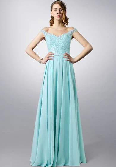 maxi dresses with removable beltsBateau Neck Lace and Chiffon Long Dress With Illusion Back