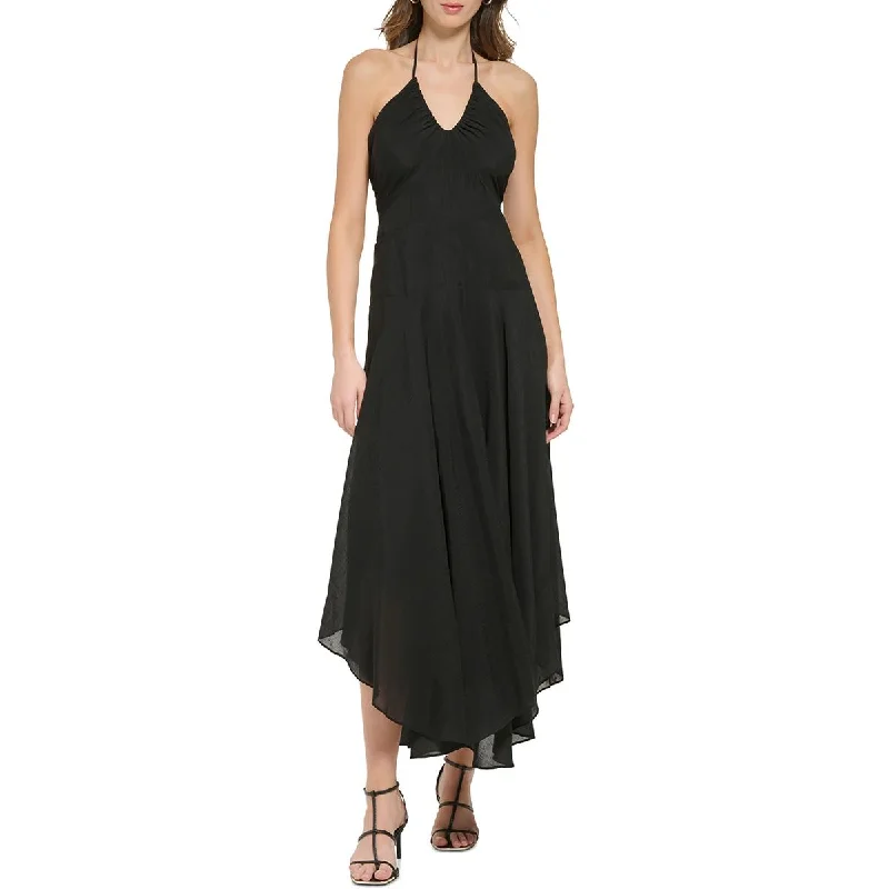 maxi dresses with lace overlaysDKNY Womens Open Back Long Halter Dress