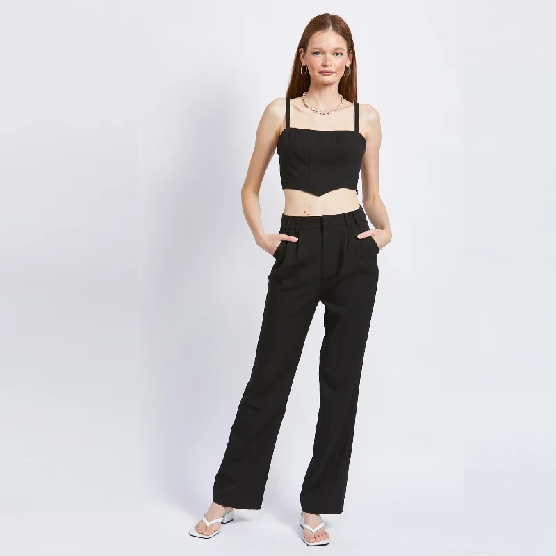 women's sophisticated pantsWide Leg Fit Woven Pants (Black)