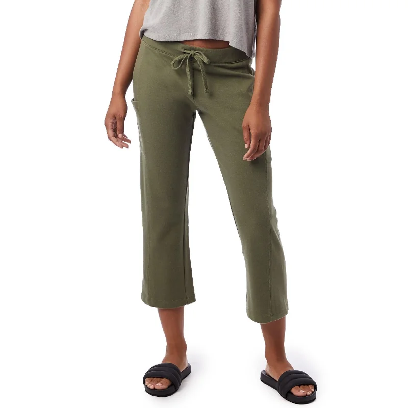 women's velvet pantsLightweight French Terry Cropped Utility Pant (Army Green)