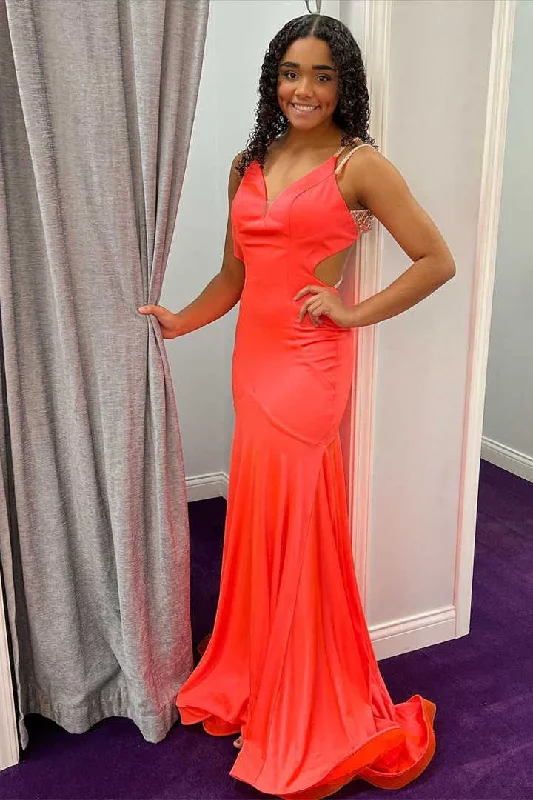 prom dresses with pocketsCross Straps Coral Long Prom Dress gh2416