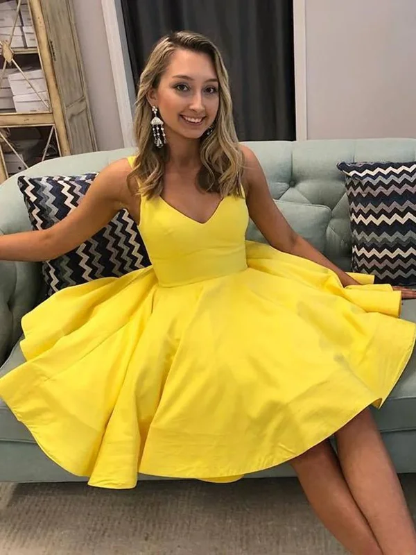 prom dress preservationA Line V Neck Short Yellow Prom Dresses, Short Yellow Formal Homecoming Cocktail Dresses gh1641