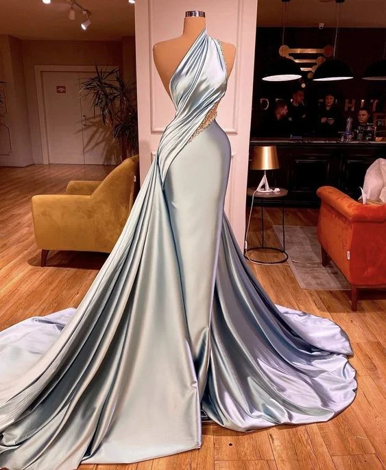 prom dresses with floral embroideryone shoulder prom dresses 2024 beaded satin a line detachable satin elegant cheap prom gown gh2183