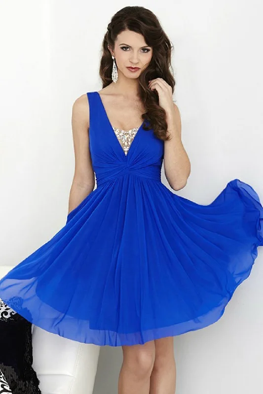 striped party dressesTiffany Homecoming - 27057SC Sleeveless Flowy Short Dress