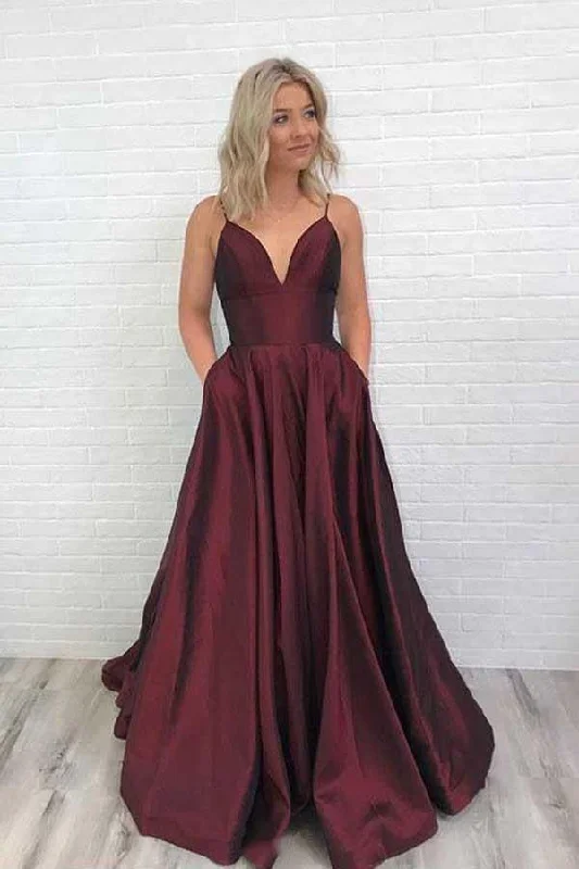 prom dresses for summerSherry Charming Satin Prom Dress Burgundy Prom Dress V Neck Prom Dress  gh2014