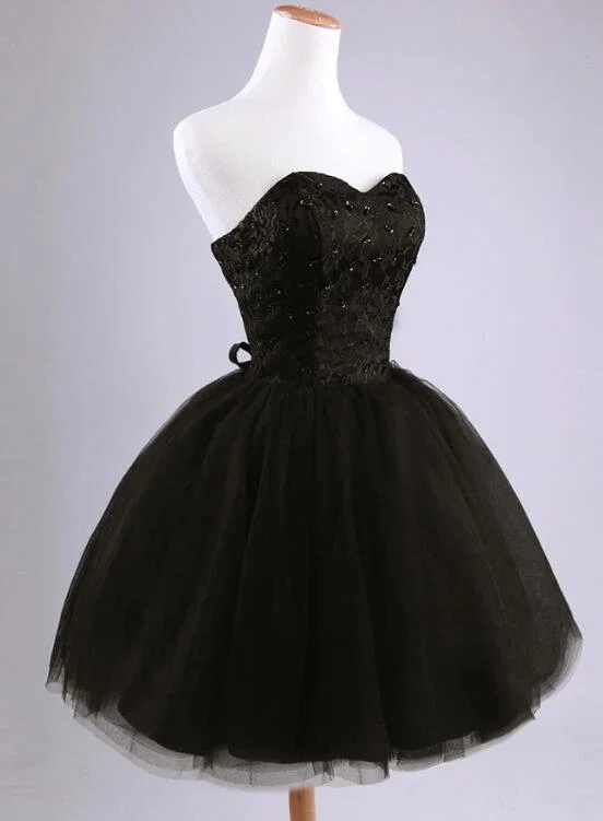 geometric print prom dressesBeautiful Black Short Lace And Tulle Homecoming Dress, Sweetheart Short Prom Dress  gh159