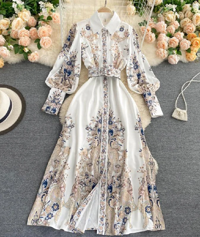 maxi dresses for autumnA line printed long dress women's dress  1017