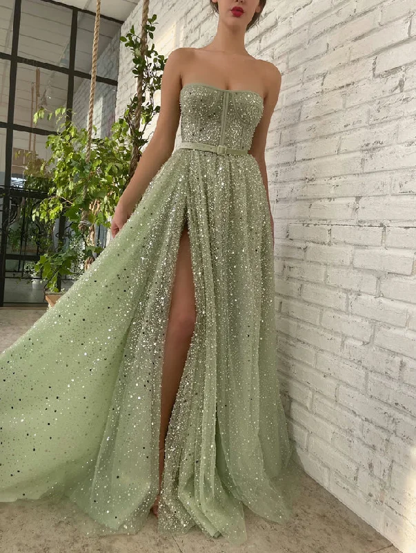 prom dresses for short girlsGreen tulle sequins prom dress Formal Couture Dress  gh2205