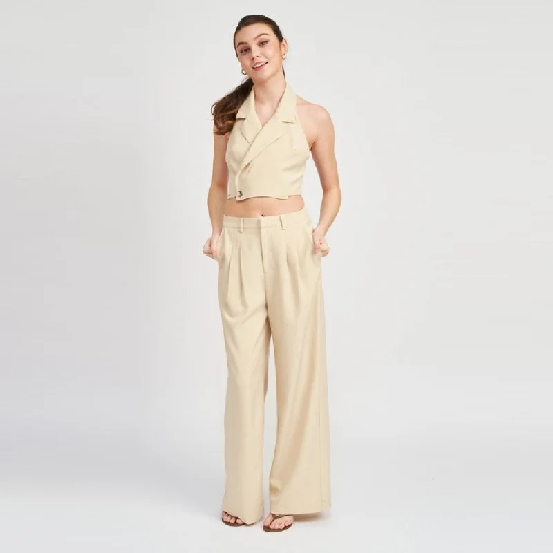 women's relaxed-fit pantsFull Length Pleated Pants (Light Taupe)