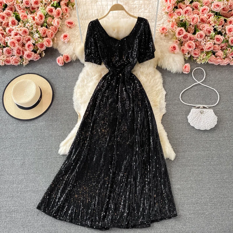 maxi dresses for date nightsShiny sequins long dress fashion dress  507